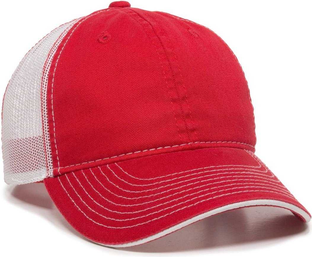 OC Sports CMB-100 Adjustable Mesh Back Cap - Red White - HIT a Double - 1