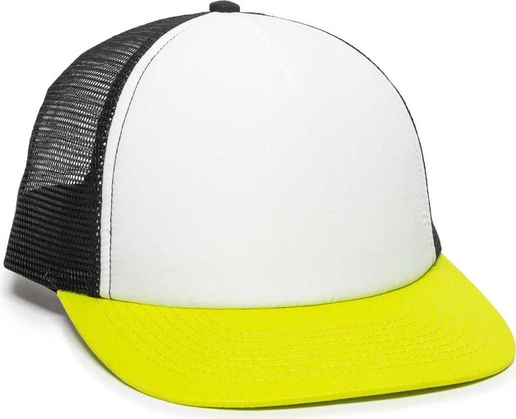 OC Sports FOM-100 Adjustable Mesh Back Cap - White Black Neon Yellow - HIT a Double - 1