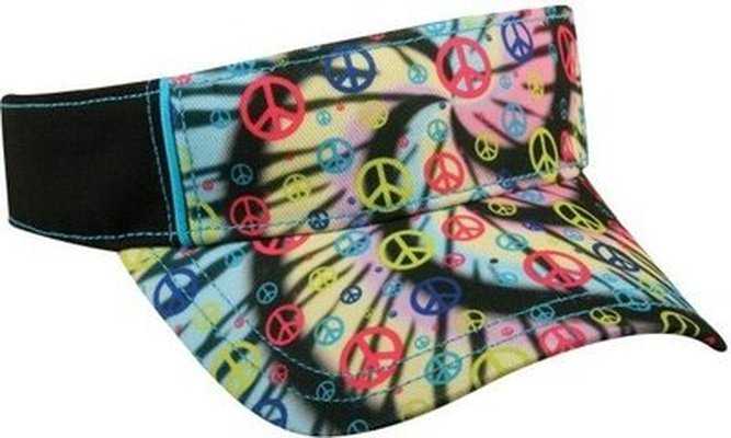 OC Sports FPV-100 Ladies Print Adjustable Visor - Tie Dyed Peace Signs Black - HIT a Double - 1
