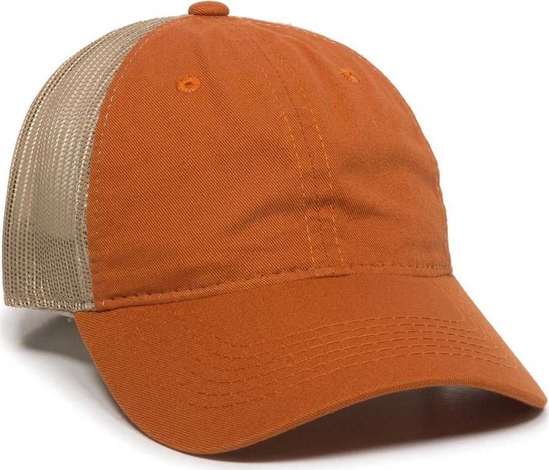 OC Sports FWT-130 Garment Wash Mesh Back Baseball Cap - Bt Orange Tan - HIT a Double - 1
