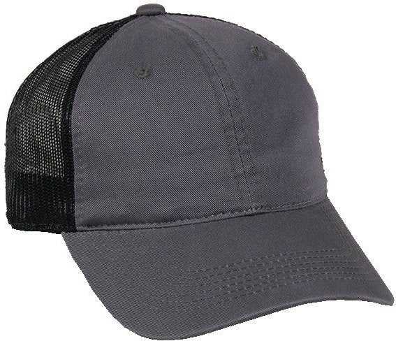 OC Sports FWT-130 Garment Wash Mesh Back Baseball Cap - Charcoal Black - HIT a Double - 1