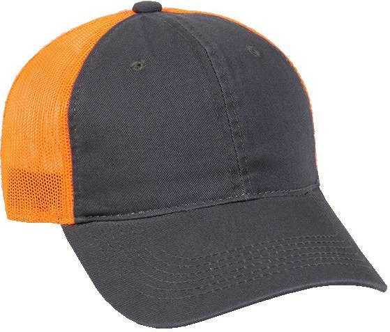 OC Sports FWT-130 Garment Wash Mesh Back Baseball Cap - Charcoal Orange - HIT a Double - 1