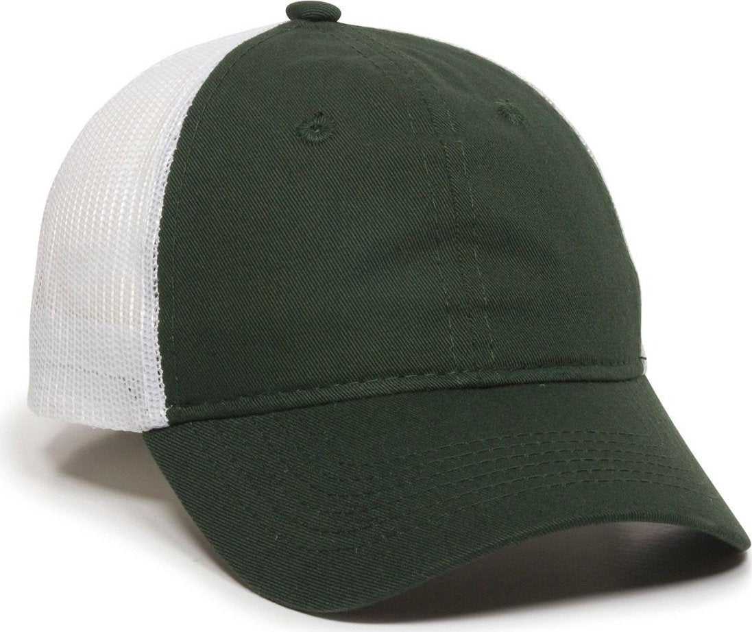 OC Sports FWT-130 Garment Wash Mesh Back Baseball Cap - Dark Green Wh - HIT a Double - 1