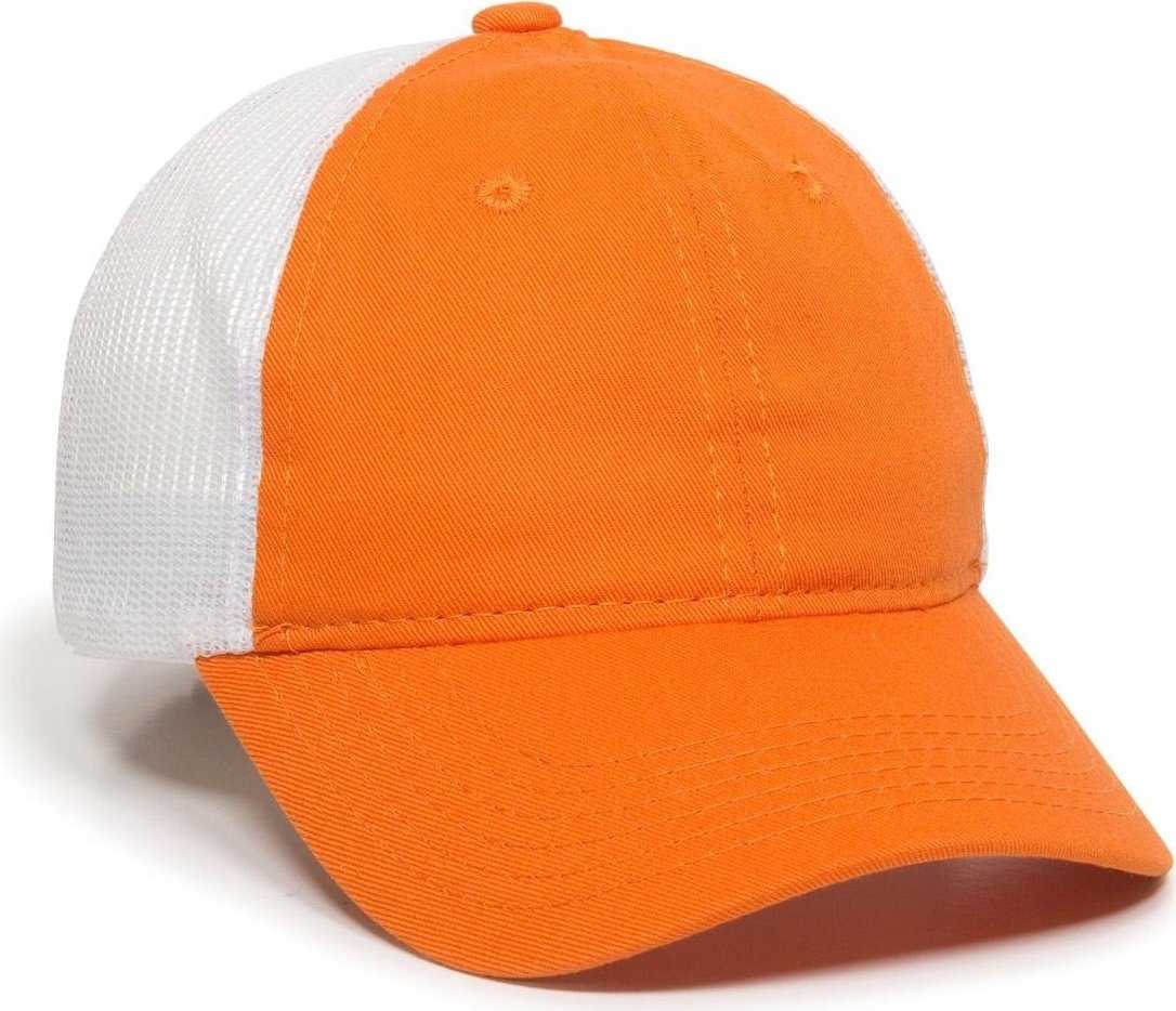 OC Sports FWT-130 Garment Wash Mesh Back Baseball Cap - Orange White - HIT a Double - 1