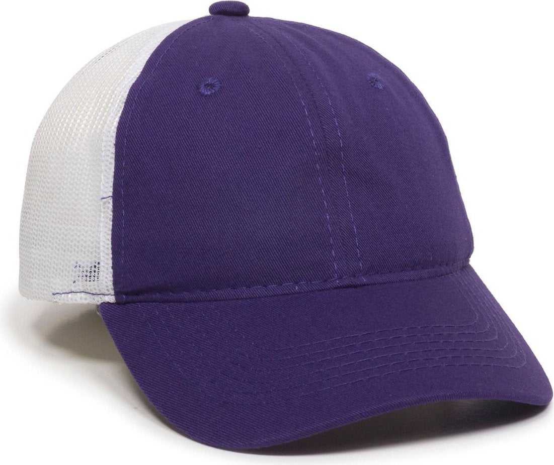 OC Sports FWT-130 Garment Wash Mesh Back Baseball Cap - Purple White - HIT a Double - 1