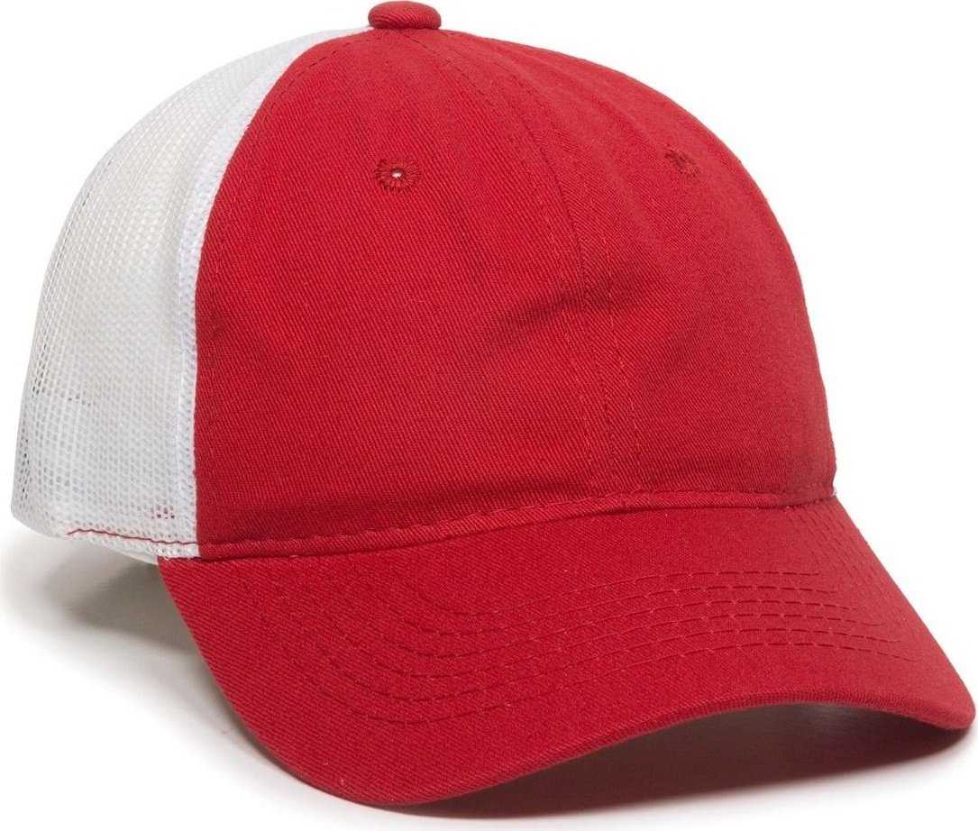 OC Sports FWT-130 Garment Wash Mesh Back Baseball Cap - Red White - HIT a Double - 1