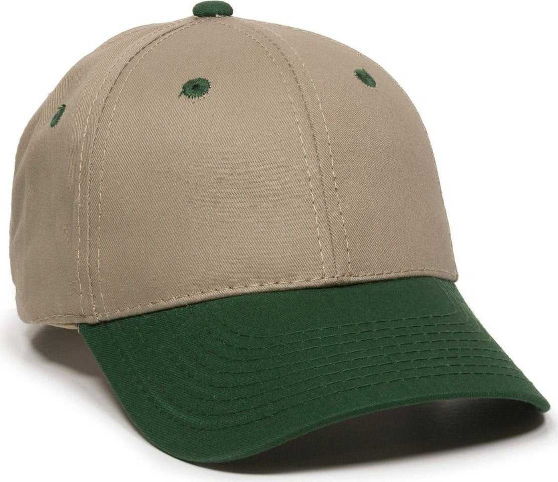 OC Sports GL-271 Team Adjustable Custom Baseball Caps - Khaki Dk Green - HIT a Double - 1