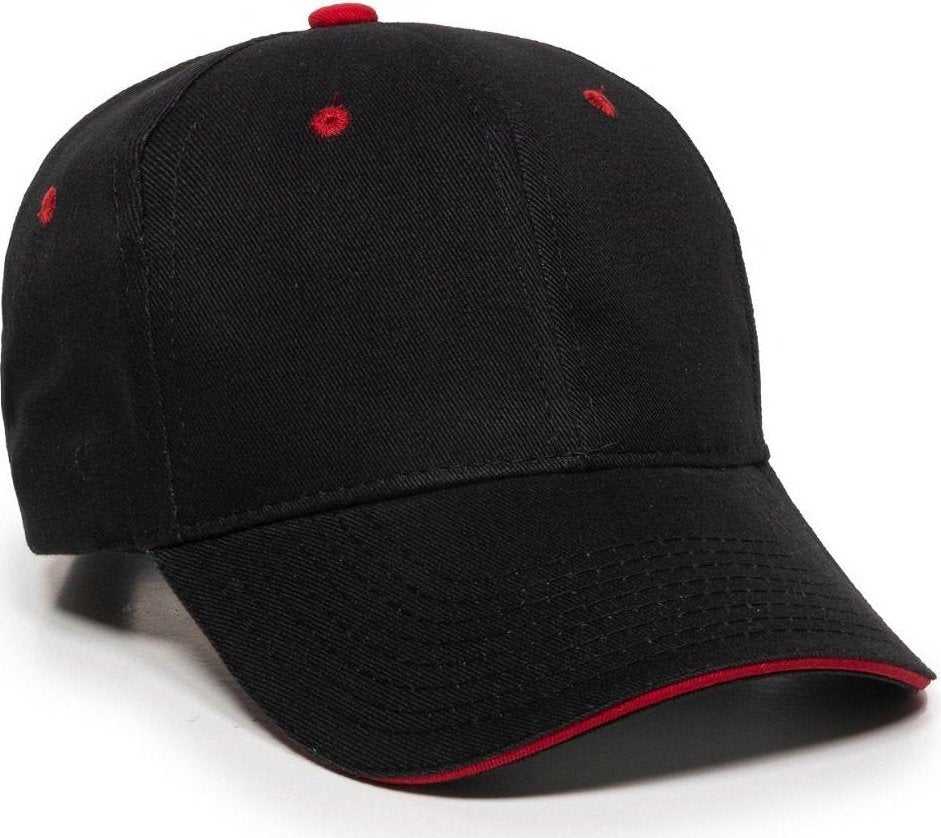 OC Sports GL-845 Contrasting Sandwich, Button and Eyelet Cap - Black Red - HIT a Double - 1