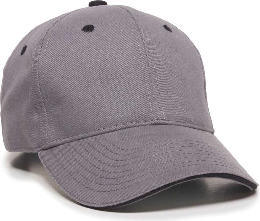OC Sports GL-845 Contrasting Sandwich, Button and Eyelet Cap - Charcoal Black - HIT a Double - 1