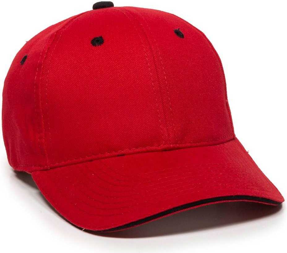 OC Sports GL-845 Contrasting Sandwich, Button and Eyelet Cap - Red Black - HIT a Double - 1