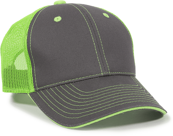 OC Sports GWT-101M Adjustable Mesh Back Cap - Charcoal Neon Green - HIT a Double - 1