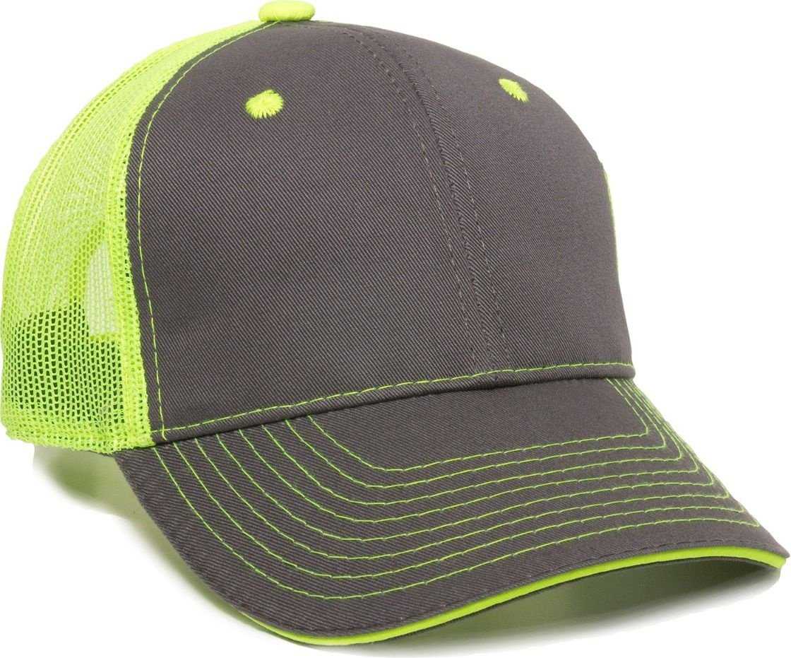 OC Sports GWT-101M Adjustable Mesh Back Cap - Charcoal Neon Yellow - HIT a Double - 1