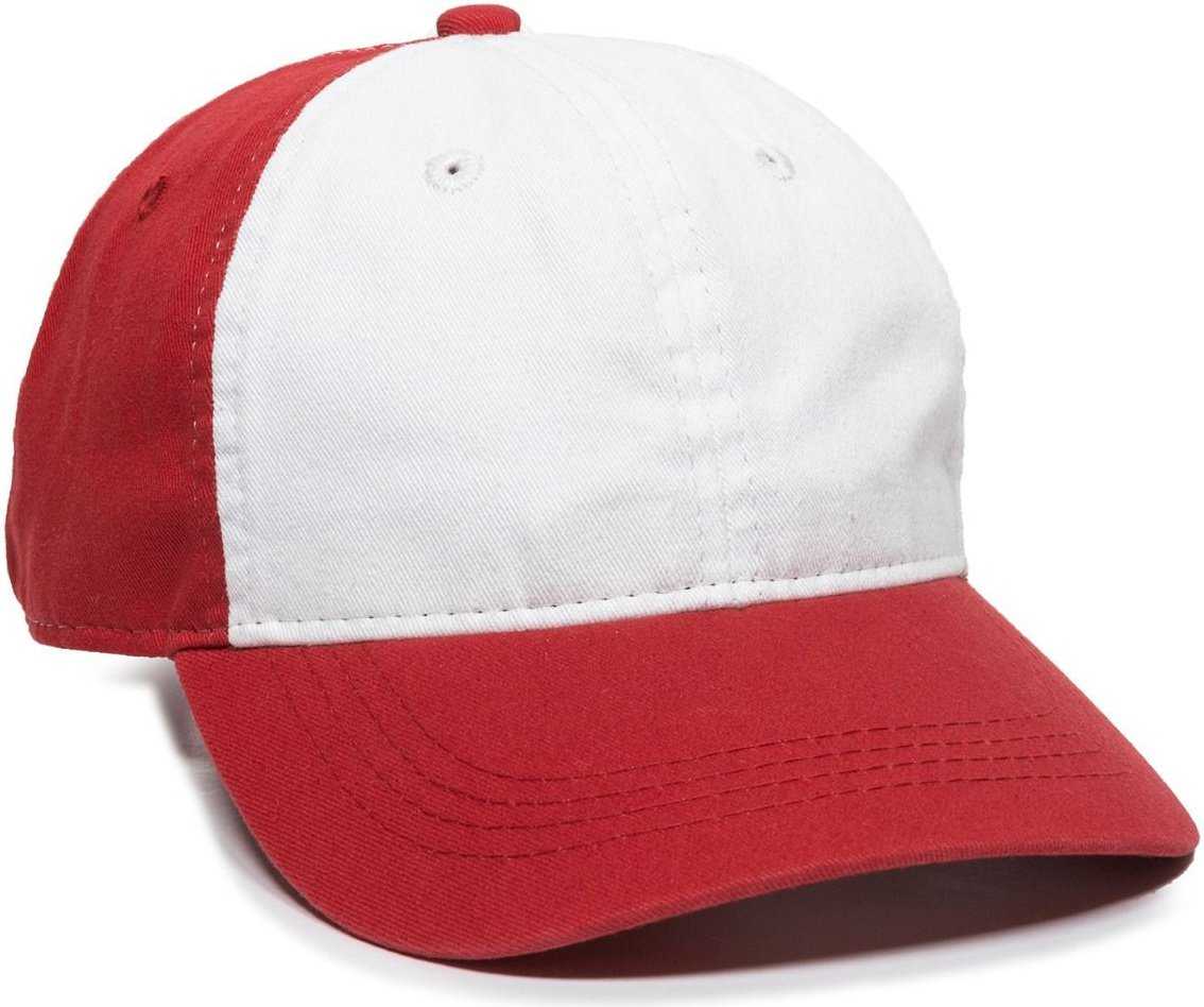 OC Sports GWT-111 Adjustable Strap Garment Wash Cotton Cap - White Red - HIT a Double - 1