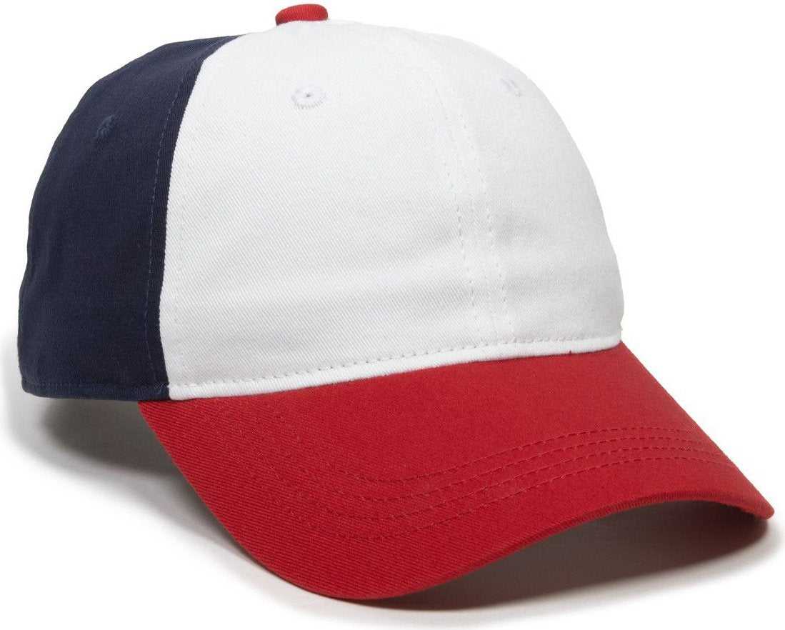 OC Sports GWT-111 Adjustable Strap Garment Wash Cotton Cap - White True Navy Red - HIT a Double - 1