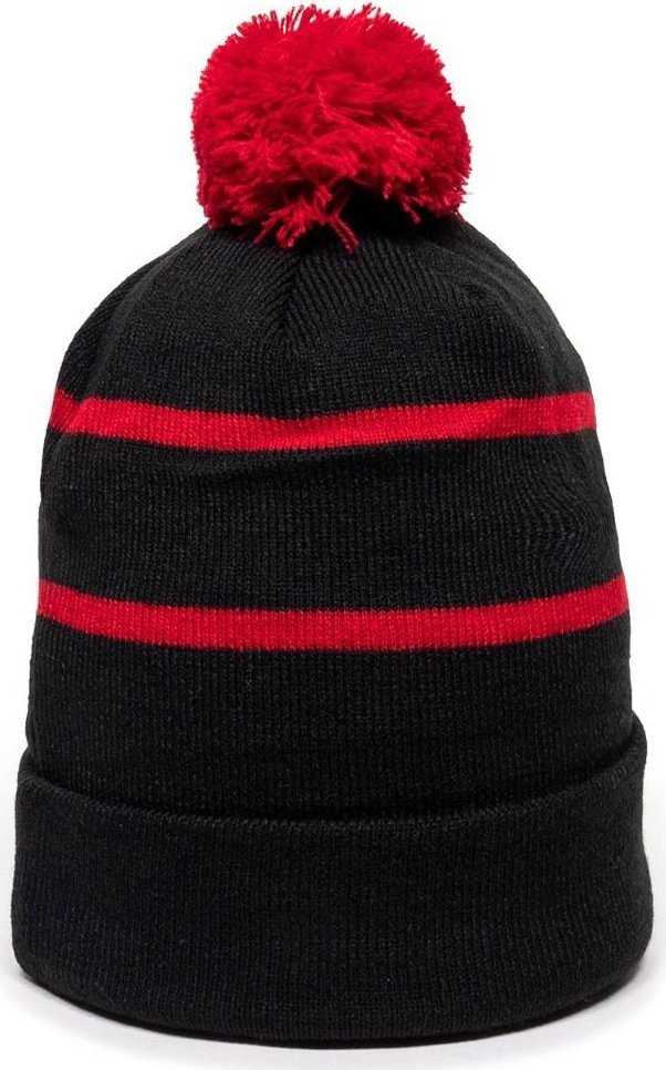 OC Sports KNF-100 Acrylic Knit Watch Cap Beanie - Black Red - HIT a Double - 1