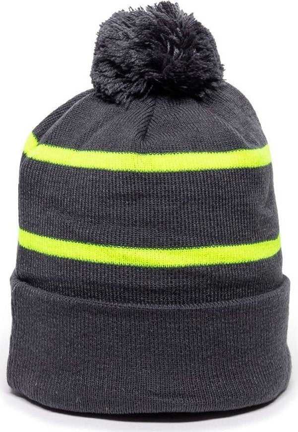 OC Sports KNF-100 Acrylic Knit Watch Cap Beanie - Charcoal Electric Yellow - HIT a Double - 1