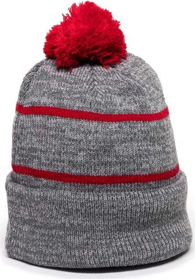 OC Sports KNF-100 Acrylic Knit Watch Cap Beanie - Heathered Gray Red - HIT a Double - 1