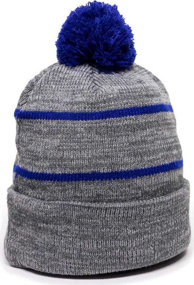 OC Sports KNF-100 Acrylic Knit Watch Cap Beanie - Heathered Gray Royal - HIT a Double - 1