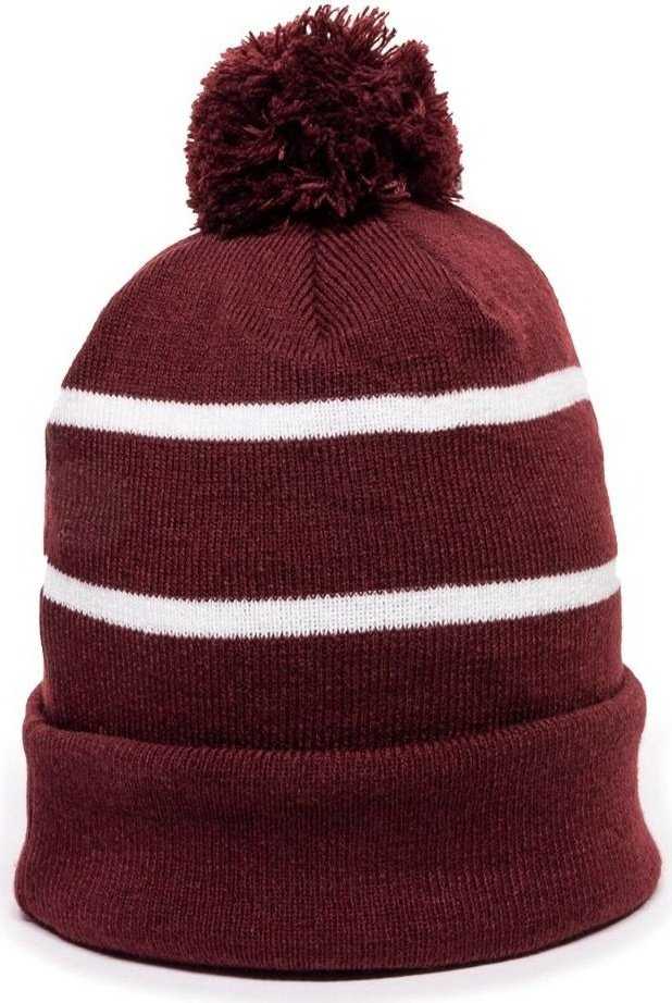 OC Sports KNF-100 Acrylic Knit Watch Cap Beanie - Maroon White - HIT a Double - 1