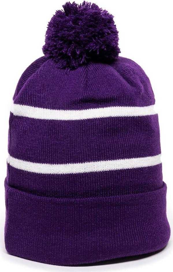 OC Sports KNF-100 Acrylic Knit Watch Cap Beanie - Purple White - HIT a Double - 1
