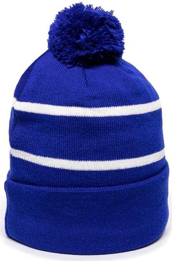 OC Sports KNF-100 Acrylic Knit Watch Cap Beanie - Royal White - HIT a Double - 1