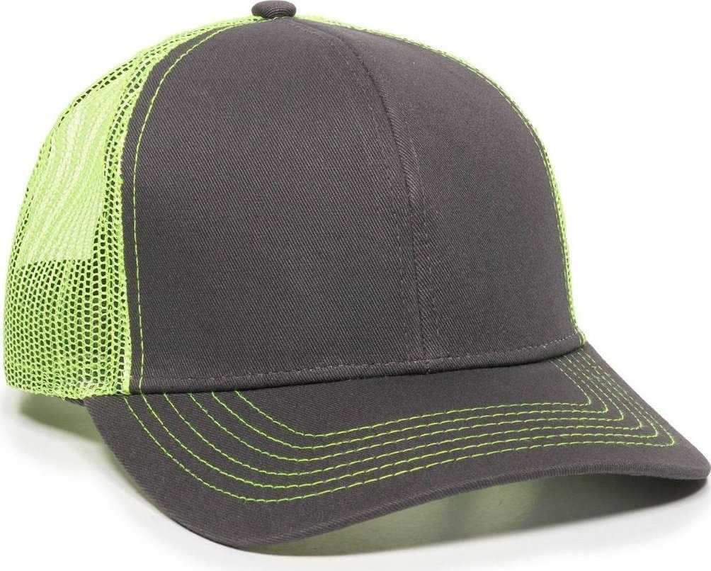 OC Sports MBW-600 Team Adjustable Mesh Back Ball Cap - Charcoal Neon Yellow - HIT a Double - 1