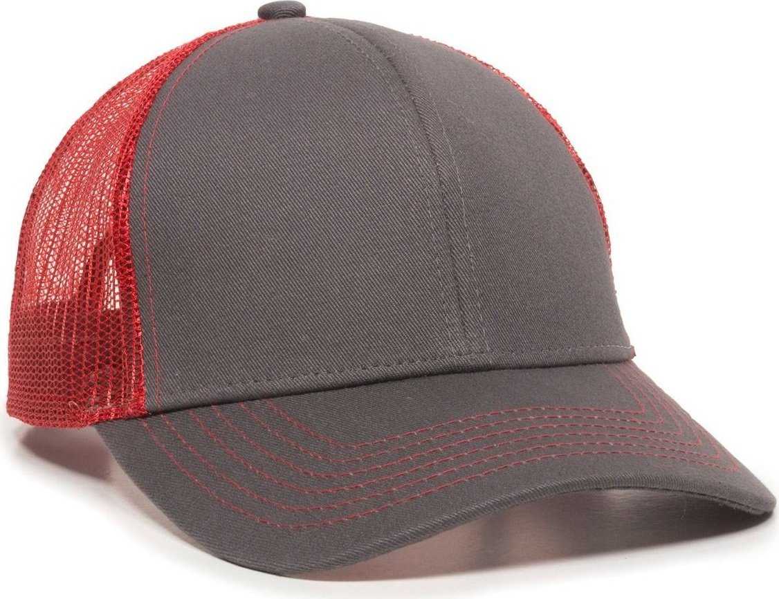 OC Sports MBW-600 Team Adjustable Mesh Back Ball Cap - Charcoal Red - HIT a Double - 1