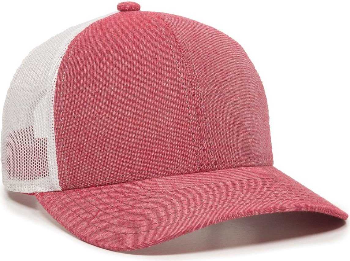 OC Sports MBW-800CB Adjustable Mesh Back Cap - Heathered Red White - HIT a Double - 1