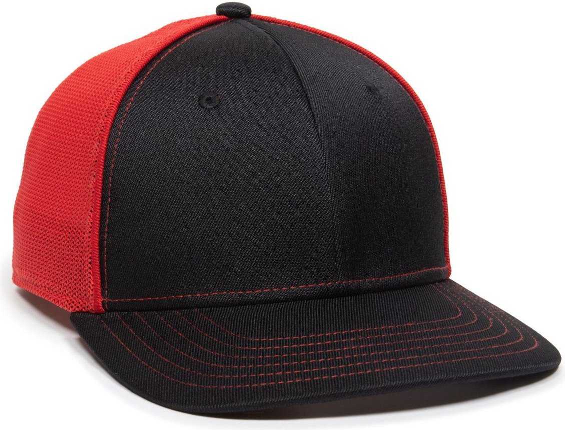 OC Sports OC12M Phenom Performance Twill Front Panel Cap -Black Red - HIT a Double - 1