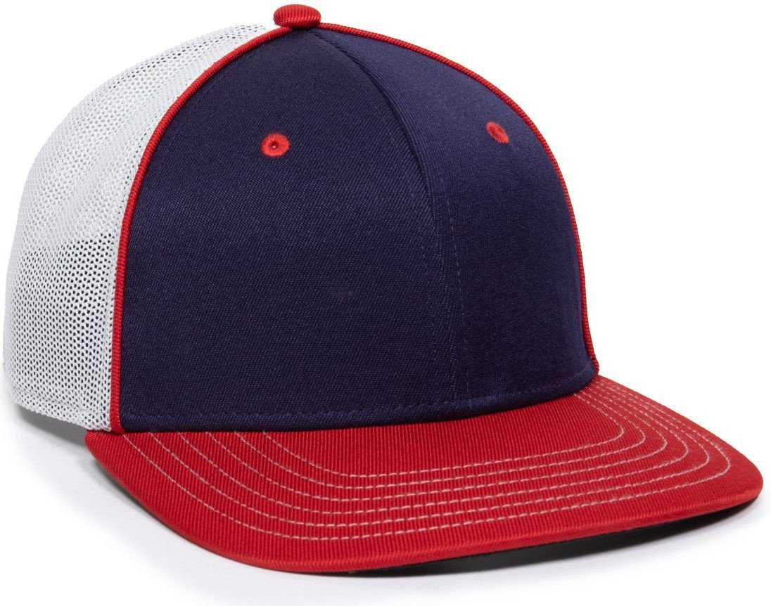 OC Sports OC12M Phenom Performance Twill Front Panel Cap -Navy White Red - HIT a Double - 1