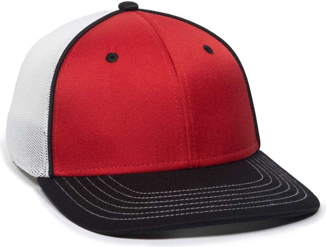 OC Sports OC12M Phenom Performance Twill Front Panel Cap -Red White Black - HIT a Double - 1