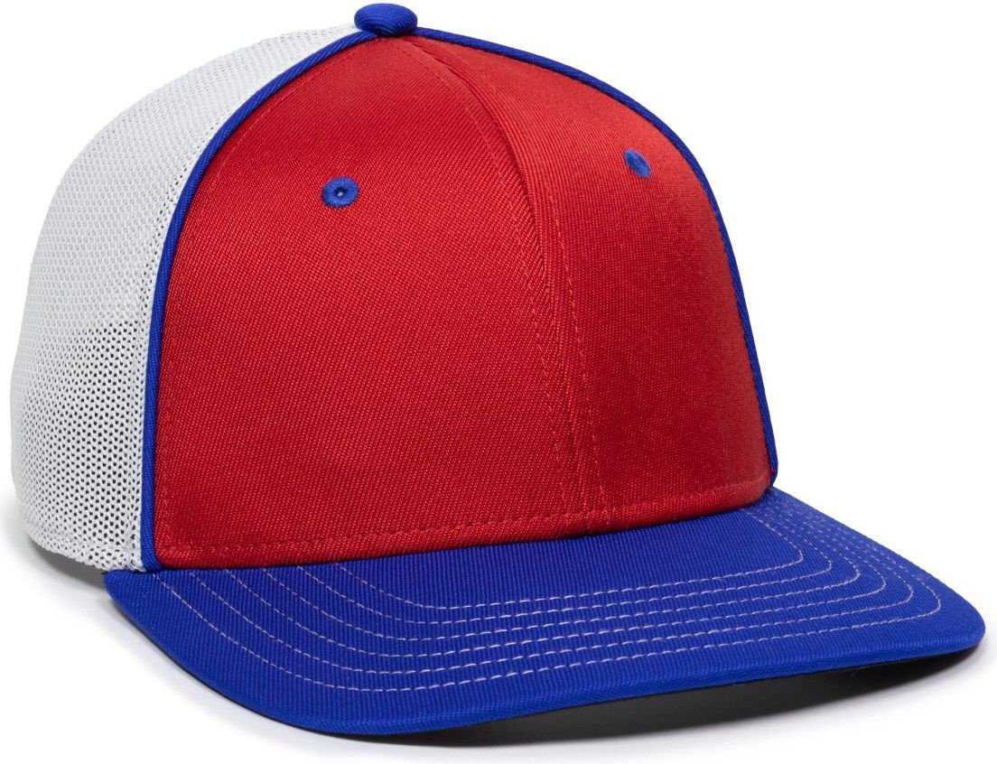 OC Sports OC12M Phenom Performance Twill Front Panel Cap -Red White Royal - HIT a Double - 1