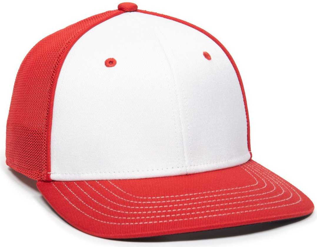 OC Sports OC12M Phenom Performance Twill Front Panel Cap -White Red Red - HIT a Double - 1