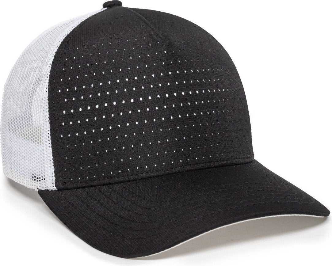 OC Sports OC502M Laser Perforated Font Panel Cap - Black White White - HIT a Double - 1