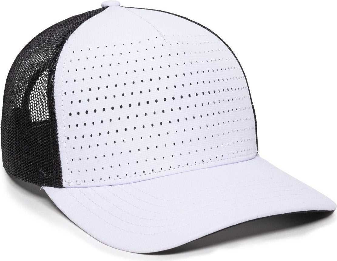 OC Sports OC502M Laser Perforated Font Panel Cap - White Black Black - HIT a Double - 1
