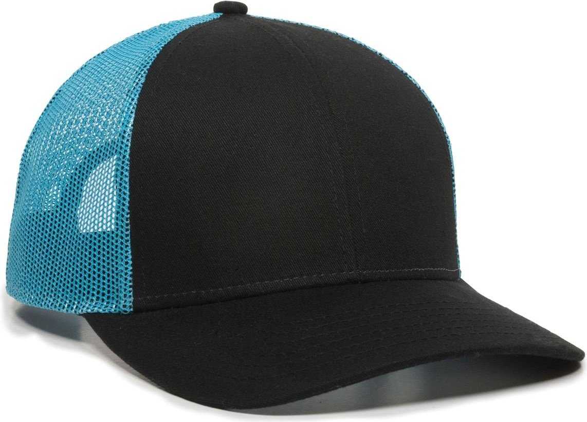 OC Sports OC770 Adjustable Mesh Back Cap with Sweatband - Black Neon Blue - HIT a Double - 1