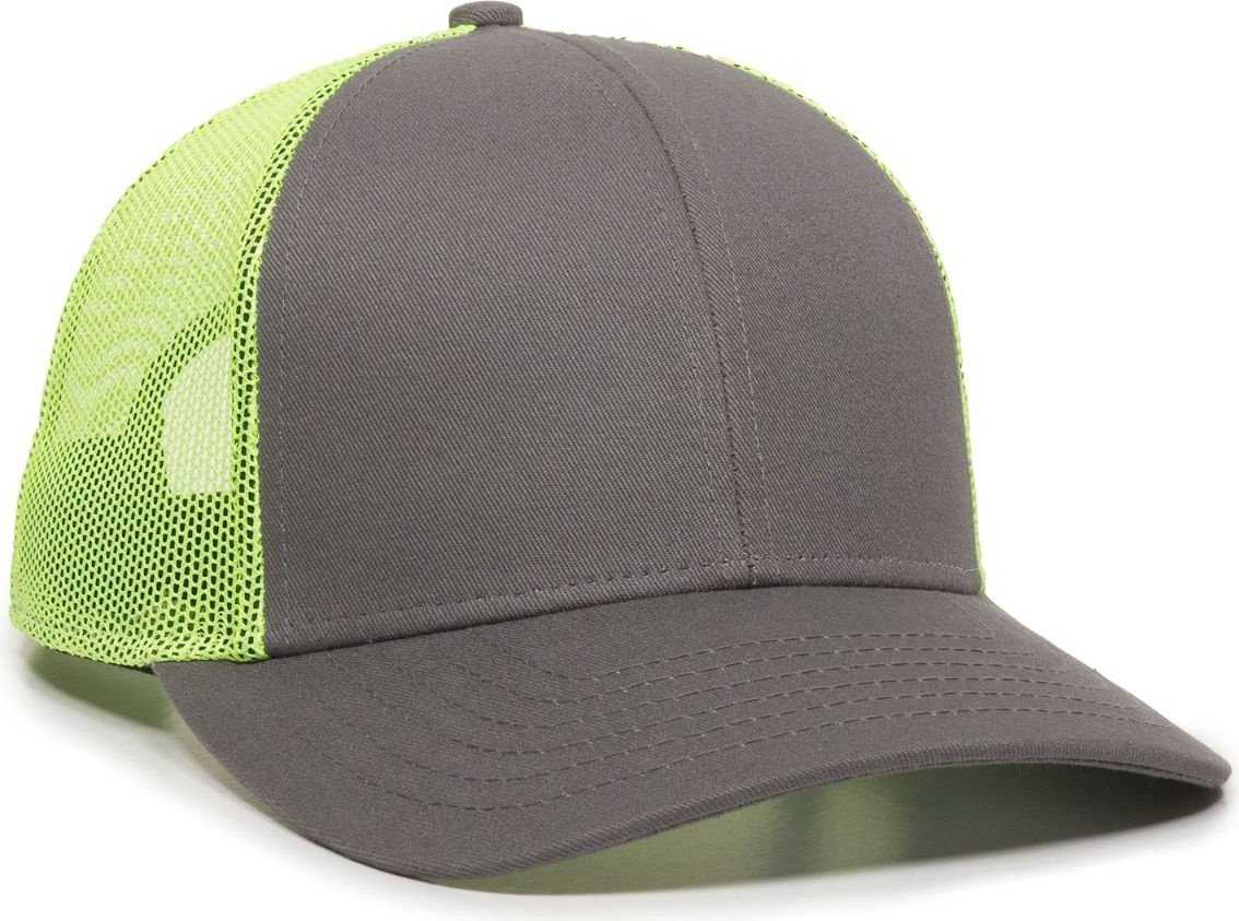 OC Sports OC770 Adjustable Mesh Back Cap with Sweatband - Charcoal Neon Yellow - HIT a Double - 1