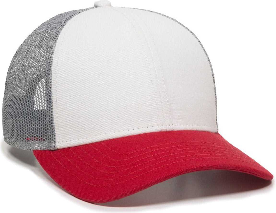 OC Sports OC770 Adjustable Mesh Back Cap with Sweatband - White Gray Red - HIT a Double - 1