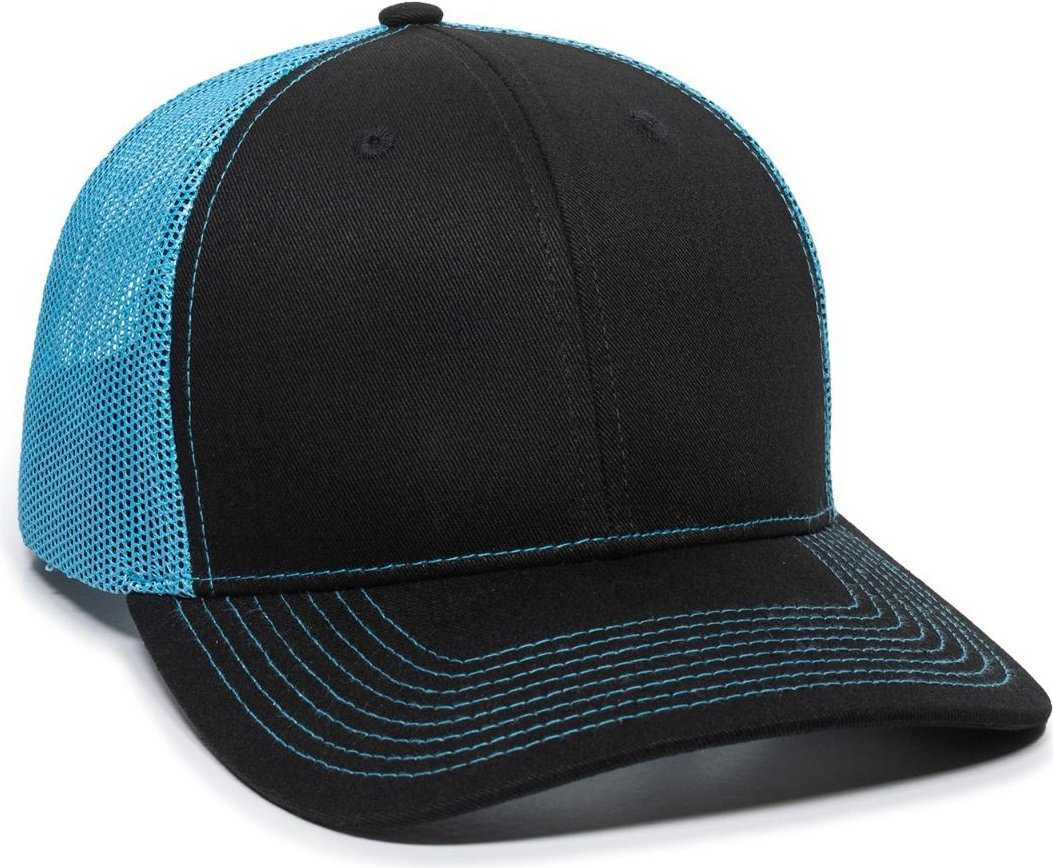OC Sports OC771 Adjustable Mesh Back Cap - Black Neon Blue - HIT a Double - 1