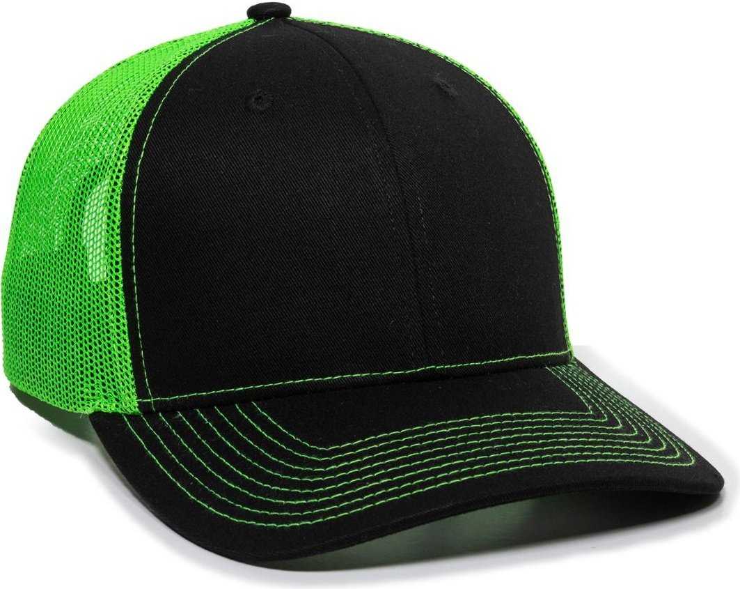 OC Sports OC771 Adjustable Mesh Back Cap - Black Neon Green - HIT a Double - 1