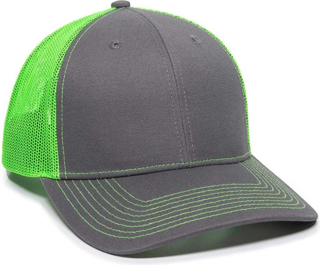 OC Sports OC771 Adjustable Mesh Back Cap - Charcoal Neon Green - HIT a Double - 1