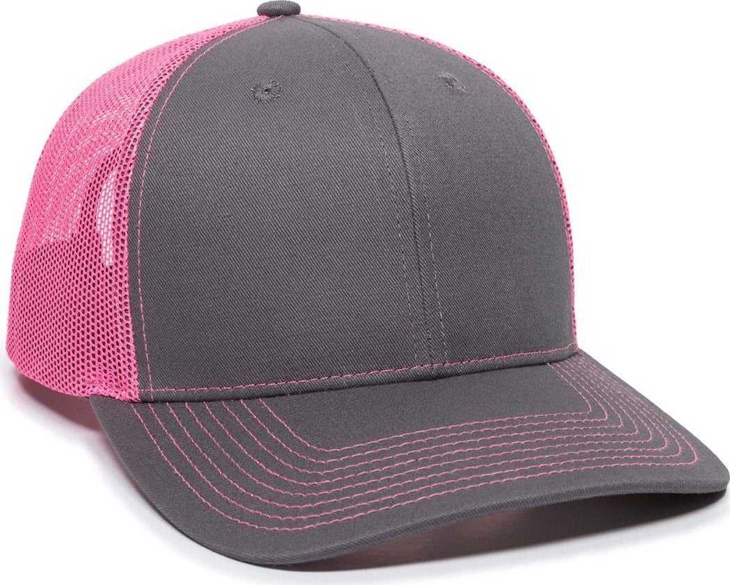 OC Sports OC771 Adjustable Mesh Back Cap - Charcoal Neon Pink - HIT a Double - 1