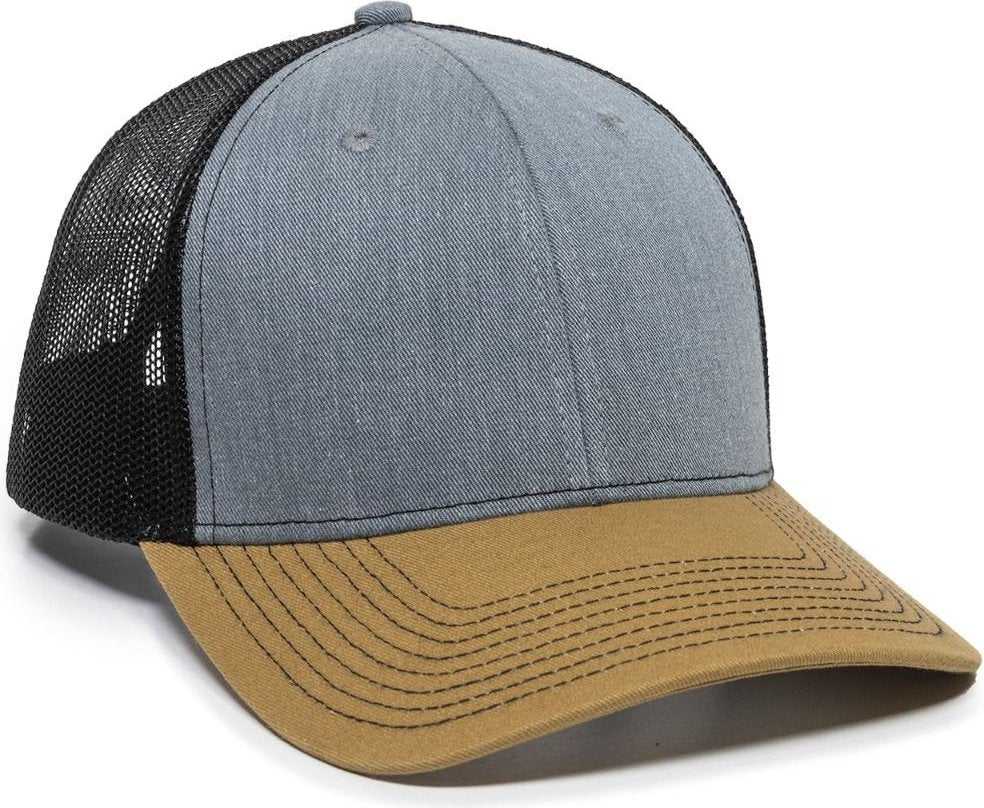 OC Sports OC771 Adjustable Mesh Back Cap - Heathered Gray Black Old Gold - HIT a Double - 1