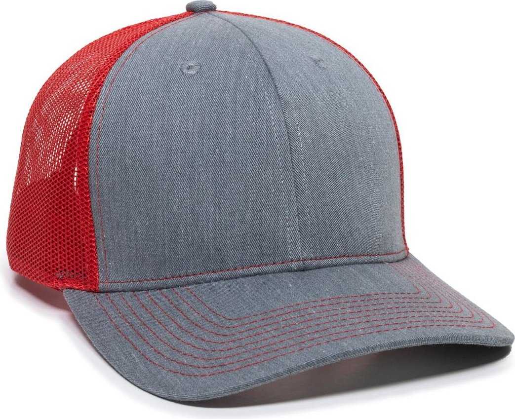 OC Sports OC771 Adjustable Mesh Back Cap - Heathered Gray Red - HIT a Double - 1