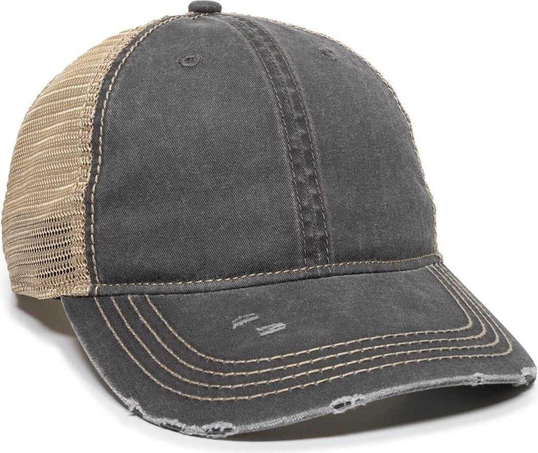 OC Sports OC801 Washed Adjustable Tea-Stained Mesh Back Panels Cap - Black Tea Stain - HIT a Double - 1