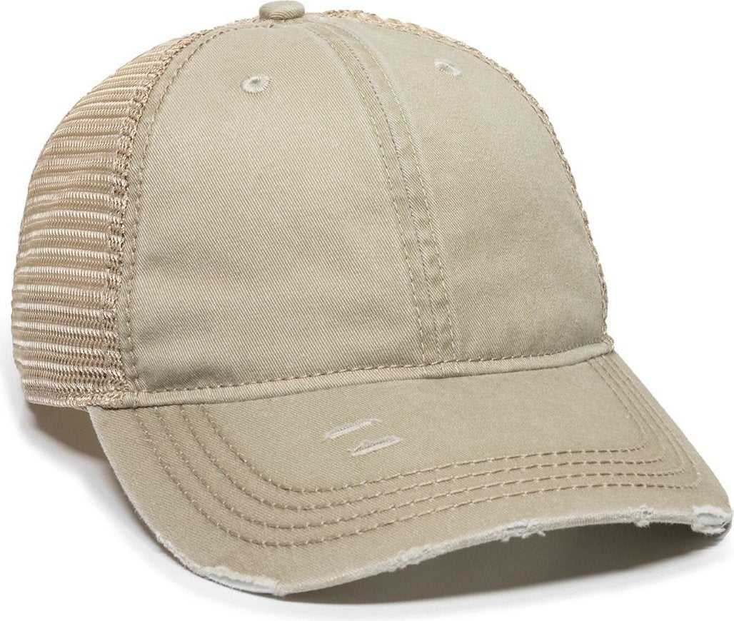 OC Sports OC801 Washed Adjustable Tea-Stained Mesh Back Panels Cap - Khaki Tea Stain - HIT a Double - 1