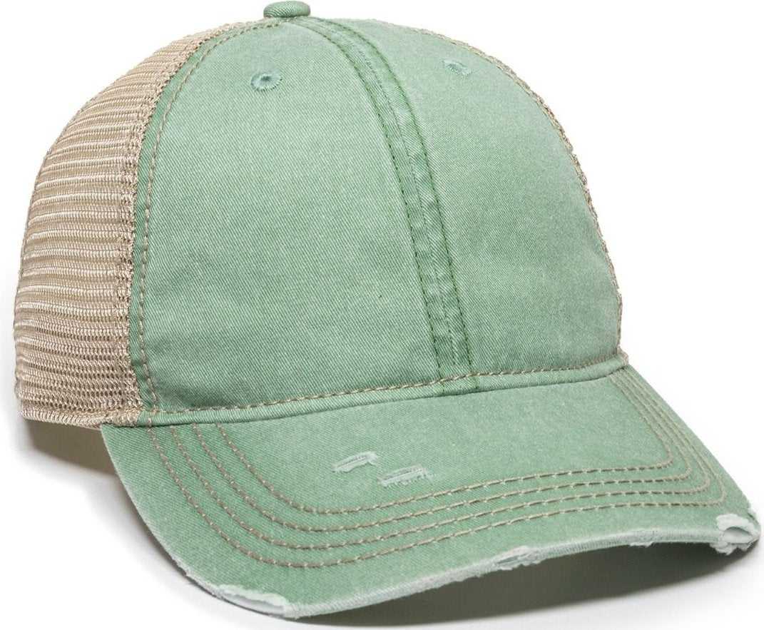OC Sports OC801 Washed Adjustable Tea-Stained Mesh Back Panels Cap - Light Pine Tea Stain - HIT a Double - 1