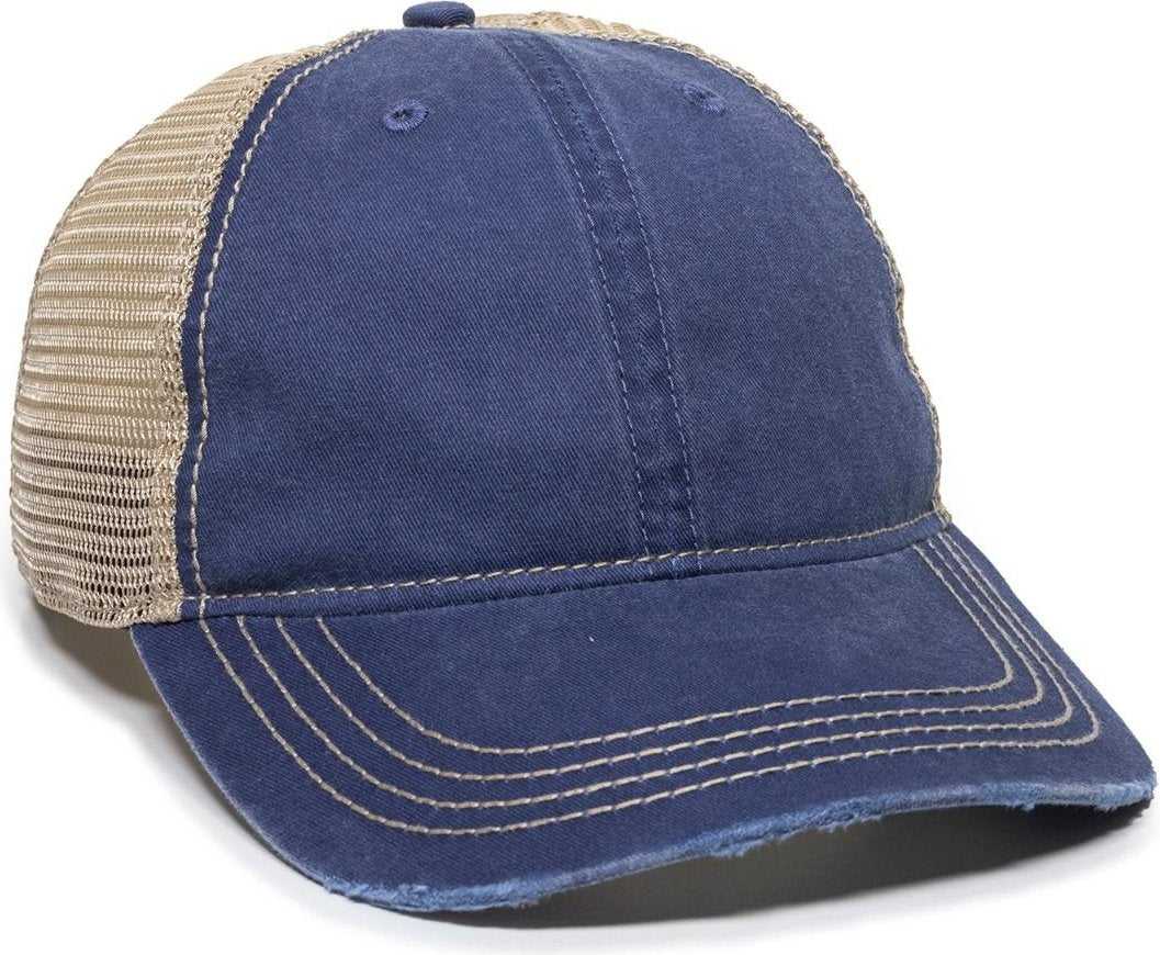 OC Sports OC801 Washed Adjustable Tea-Stained Mesh Back Panels Cap - Navy Tea Stain - HIT a Double - 1