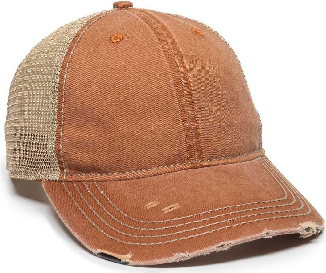 OC Sports OC801 Washed Adjustable Tea-Stained Mesh Back Panels Cap - Rust Tea Stain - HIT a Double - 1