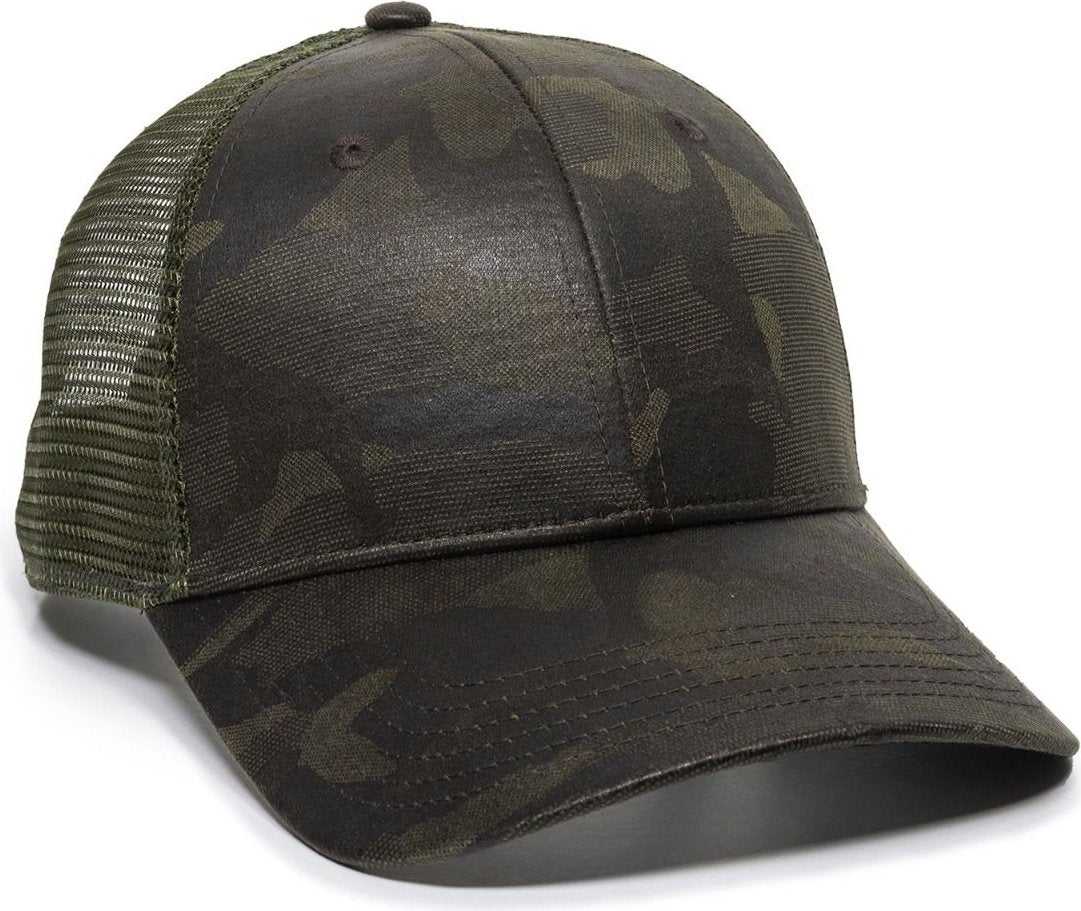 OC Sports OC802 Adjustable Etched Camo Canvas Front Panels Mesh Back Cap - Olive Olive - HIT a Double - 1